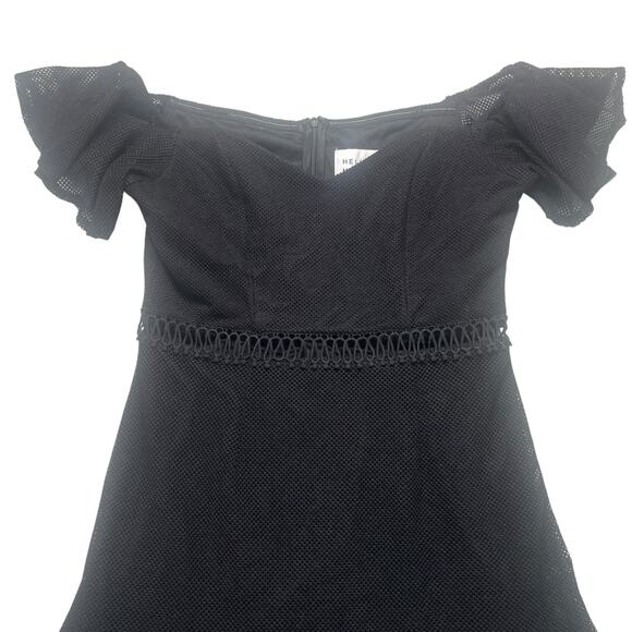 Hello Molly Black Mesh Mini In Other News Dress Sz 8 Sweetheart Neck Ruffle Hem - Picture 3 of 14